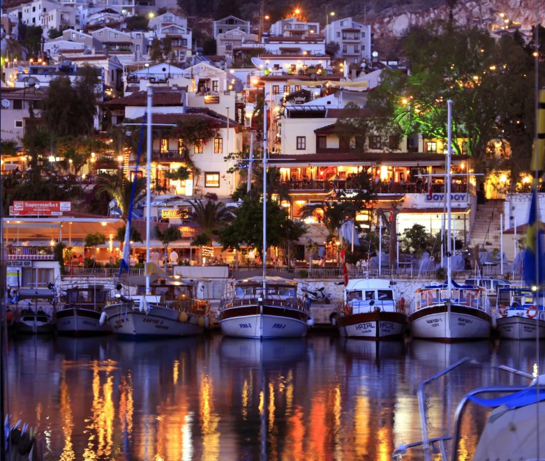 Kalkan harbour by night.